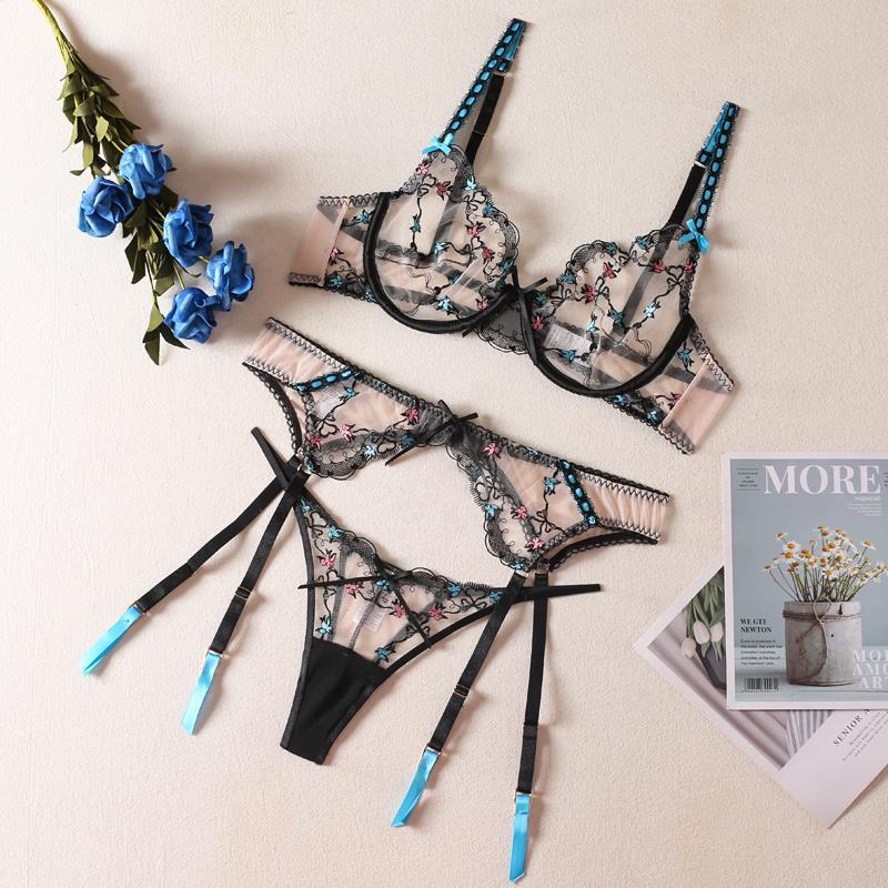 Mesh-besticktes BH-Set Stahlfarbenes BH-Set