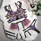 Flower Embroidery Lingerie Set