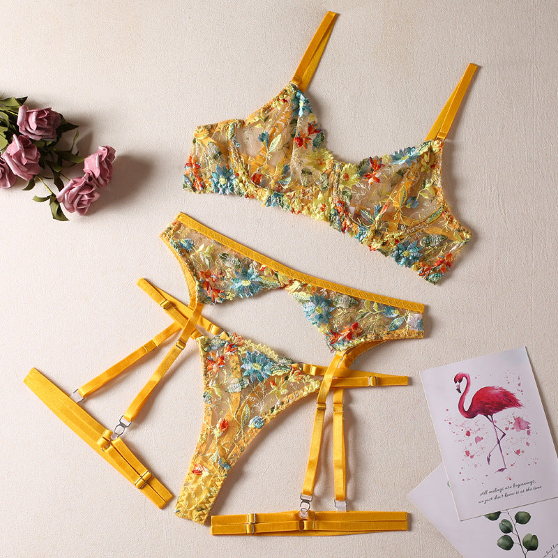 Dessous-Set mit Blumenstickerei