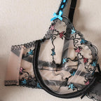 Ensemble soutien-gorge brodé en maille Ensemble soutien-gorge couleur acier