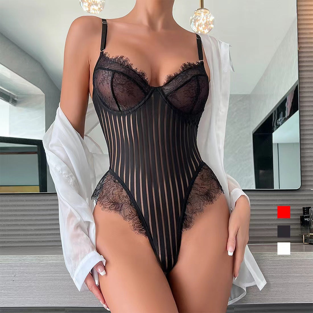 Mesh-Spitzen Jumpsuit (offen, mit Hakenverschluss)